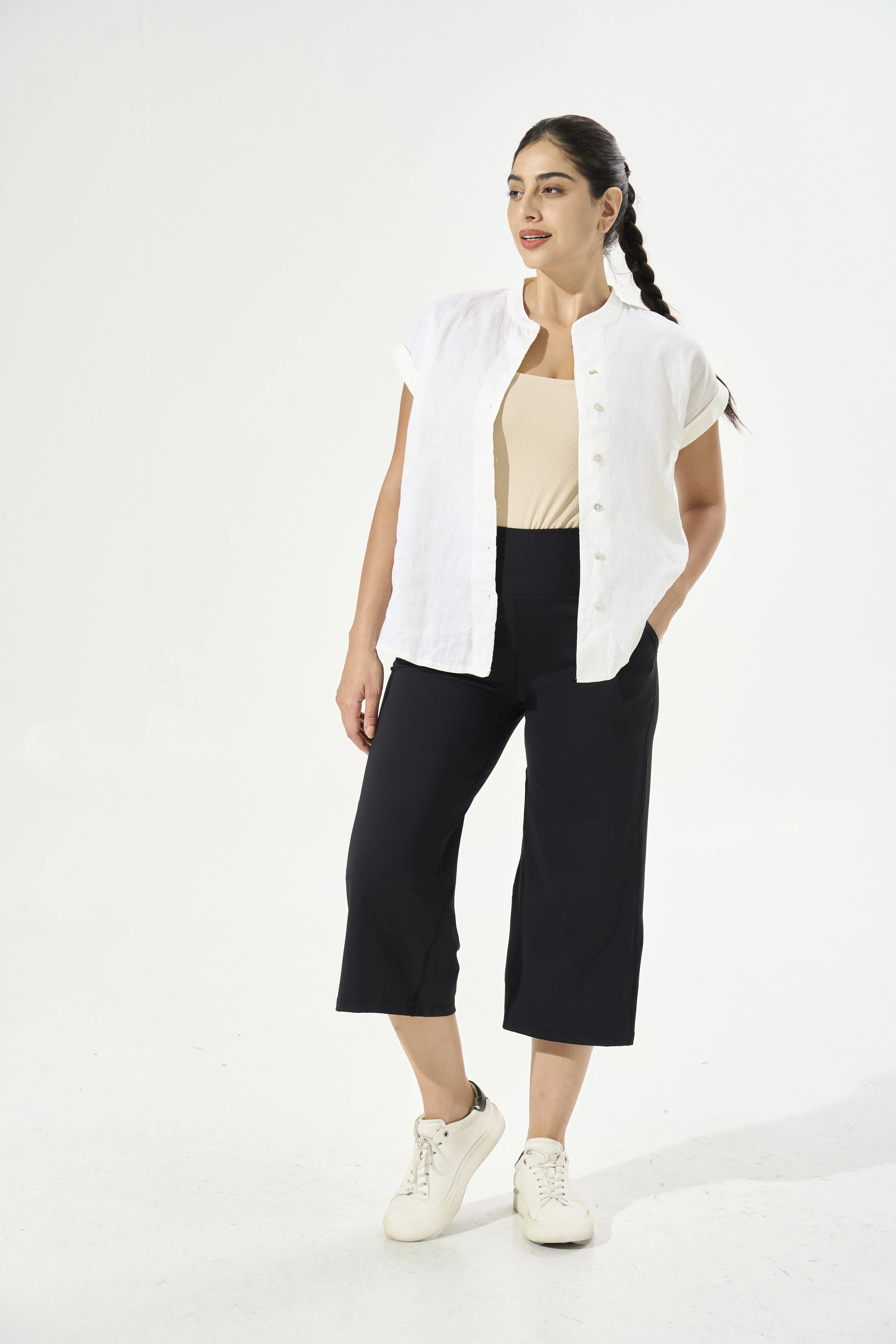 Tangs Display - [Petite Collection] Cooling & Buttery Soft Lush Cropped Pants With Stretchable Waistband & Pockets