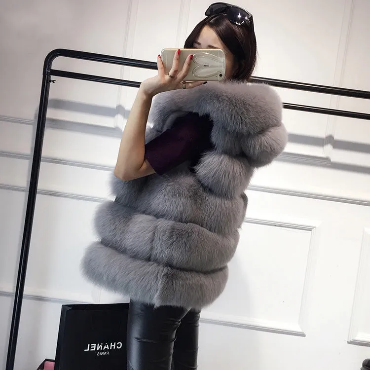 Winter Sleeveless Artificial Fox Fur Coat Gilet Faux Fur Jacket