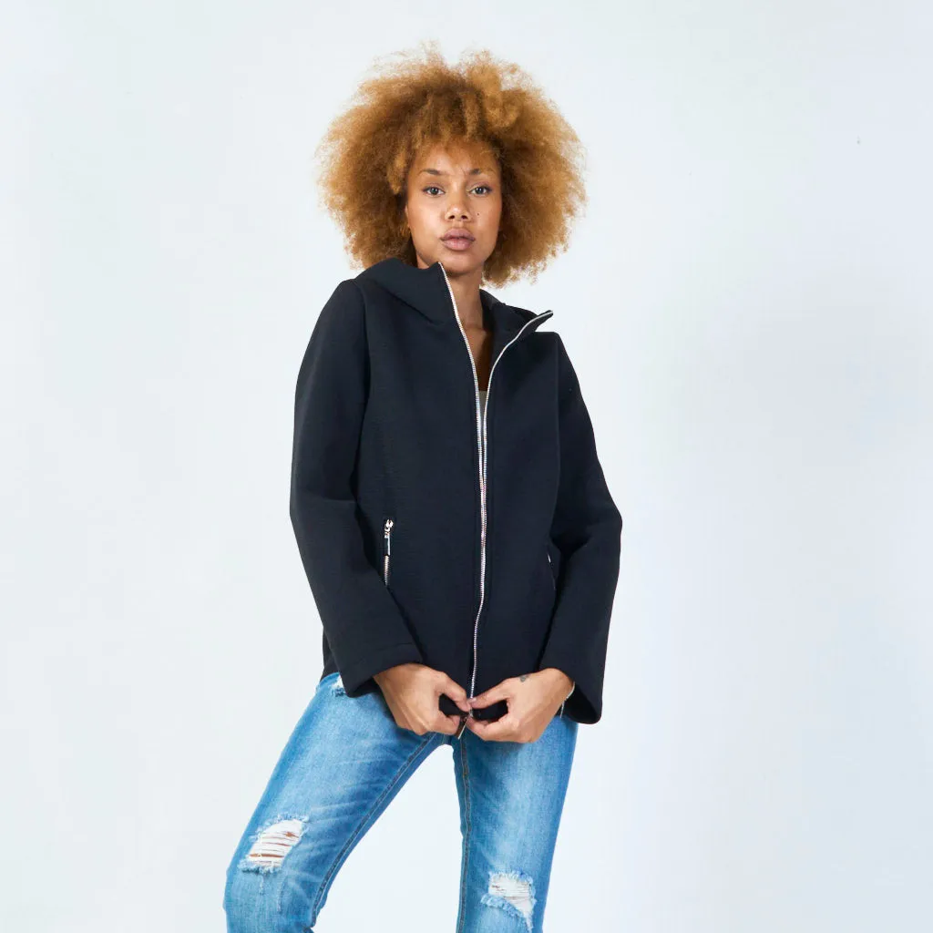 Zip-up hooded jacket with front pockets wholesale