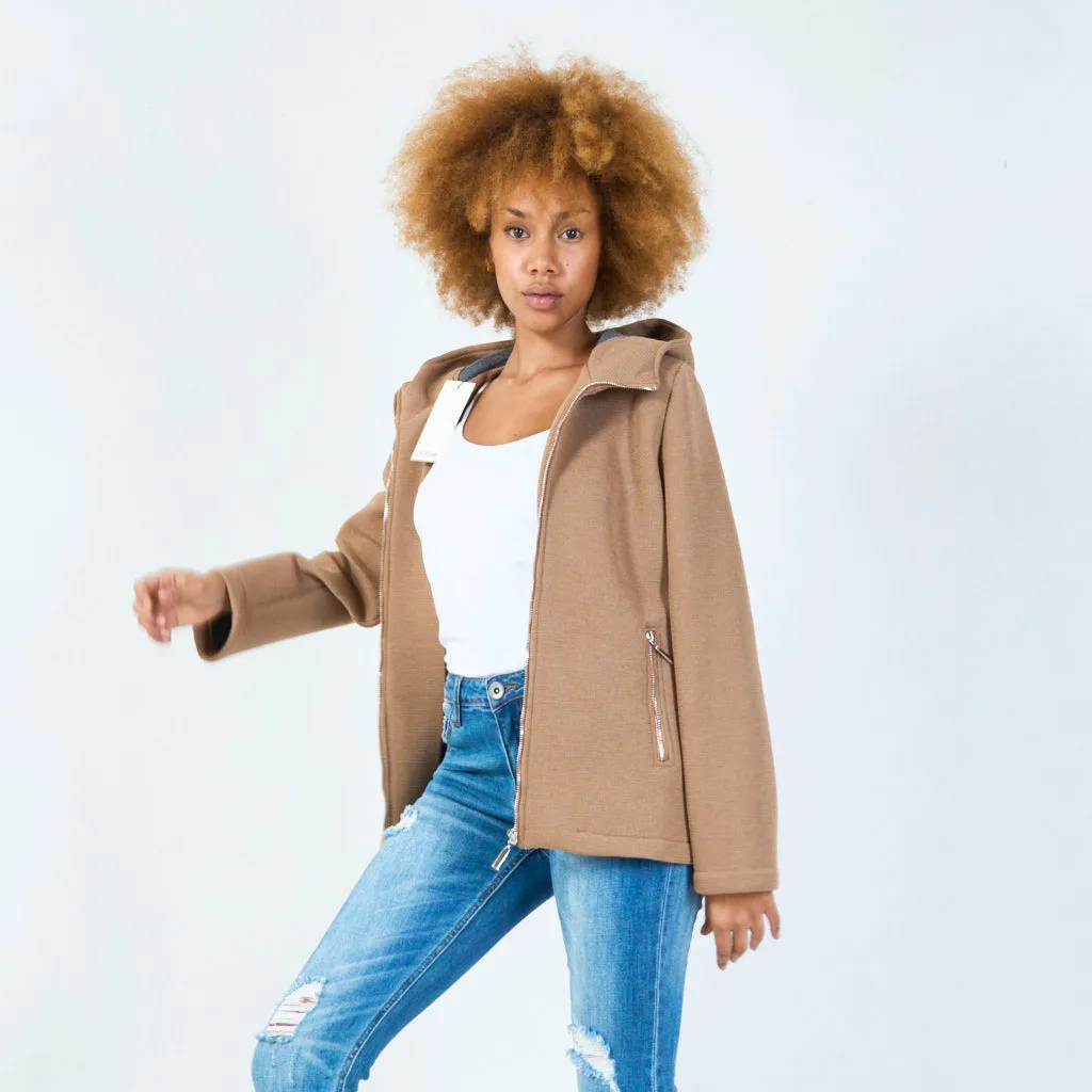 Zip-up hooded jacket with front pockets wholesale